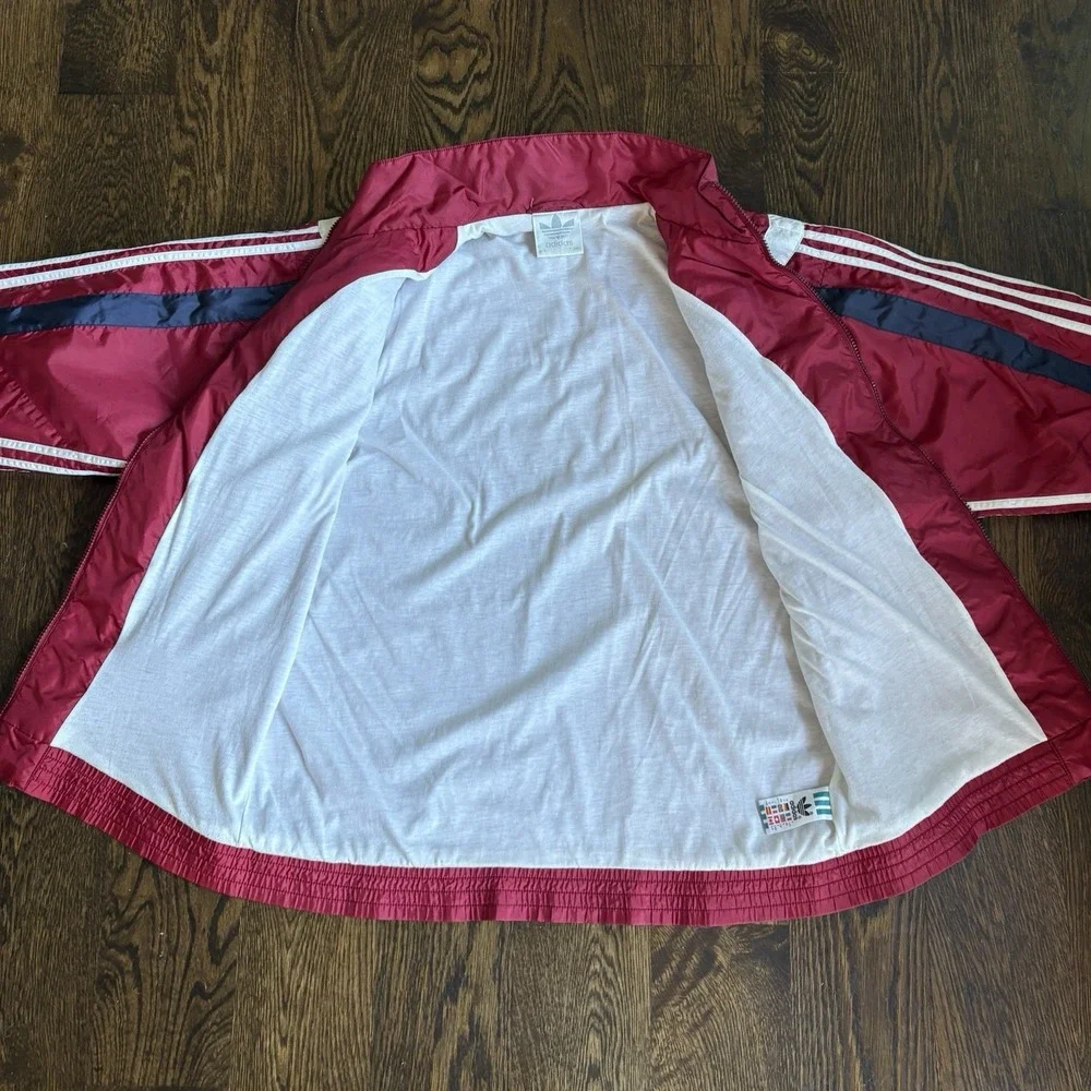 Vtg 90s Adidas Windbreaker Red Navy Geometric Retro Lined Track Baggy Jacket